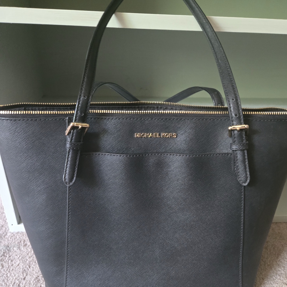Michael Kors Black Saffiano Leather Tote with Gold Accents